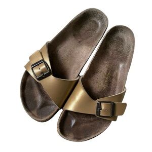 BIRKENSTOCK Madrid Gold Slip-On Flat Cork Orthopedic Sandals Shoes 38